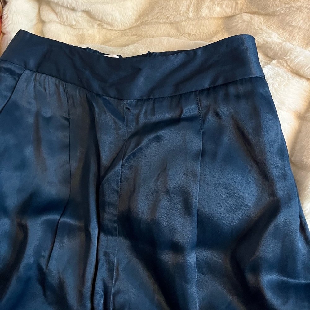 Anthropologie ett twa 4 Dark Blue Satiny Sleek Viscose Workwear Tapered Pants